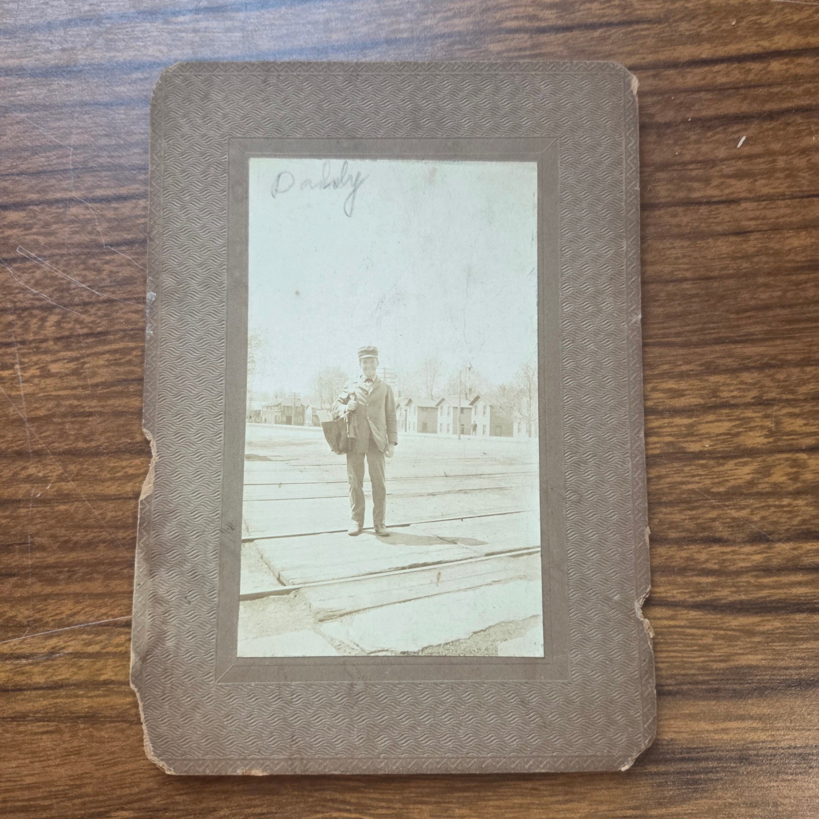 Antique Sepia Photo Mail Carrier Postal Worker Uniform Satchel Mounted 18-1900s