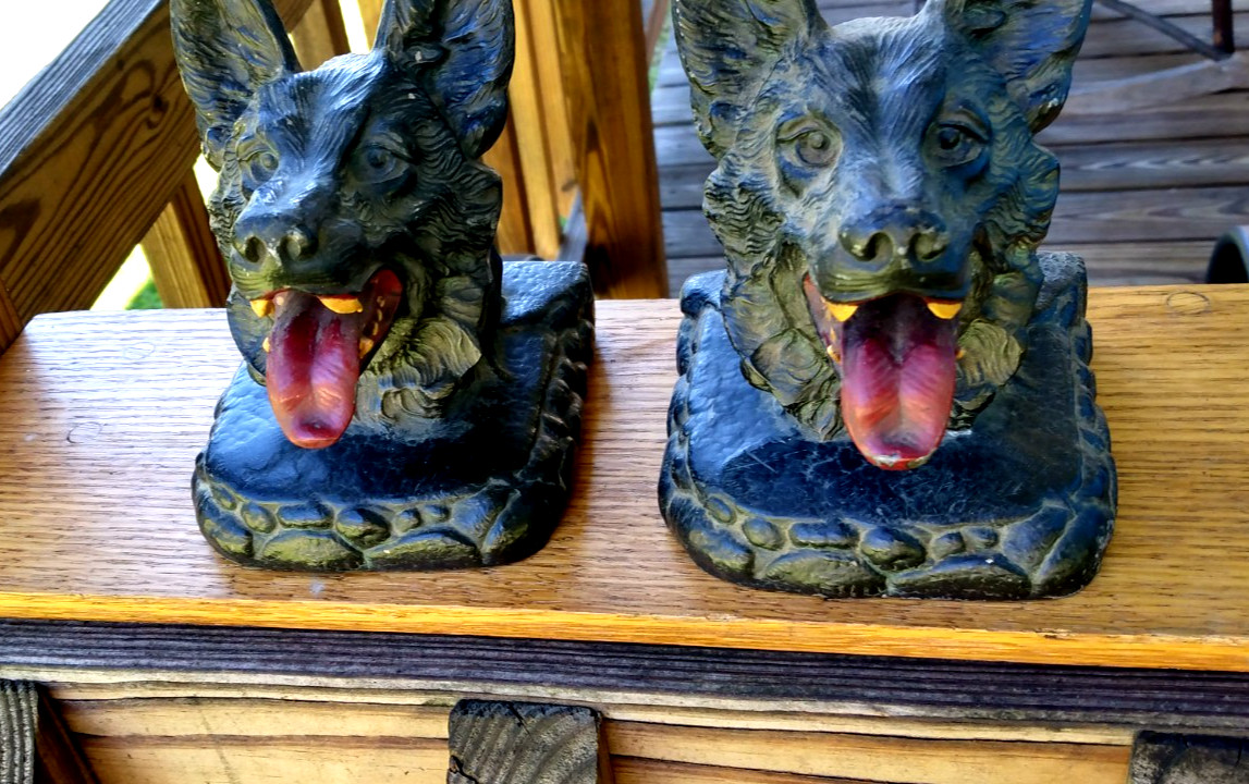 Antique German Shepherd Book Ends Set ∆ Heavy Aluminum