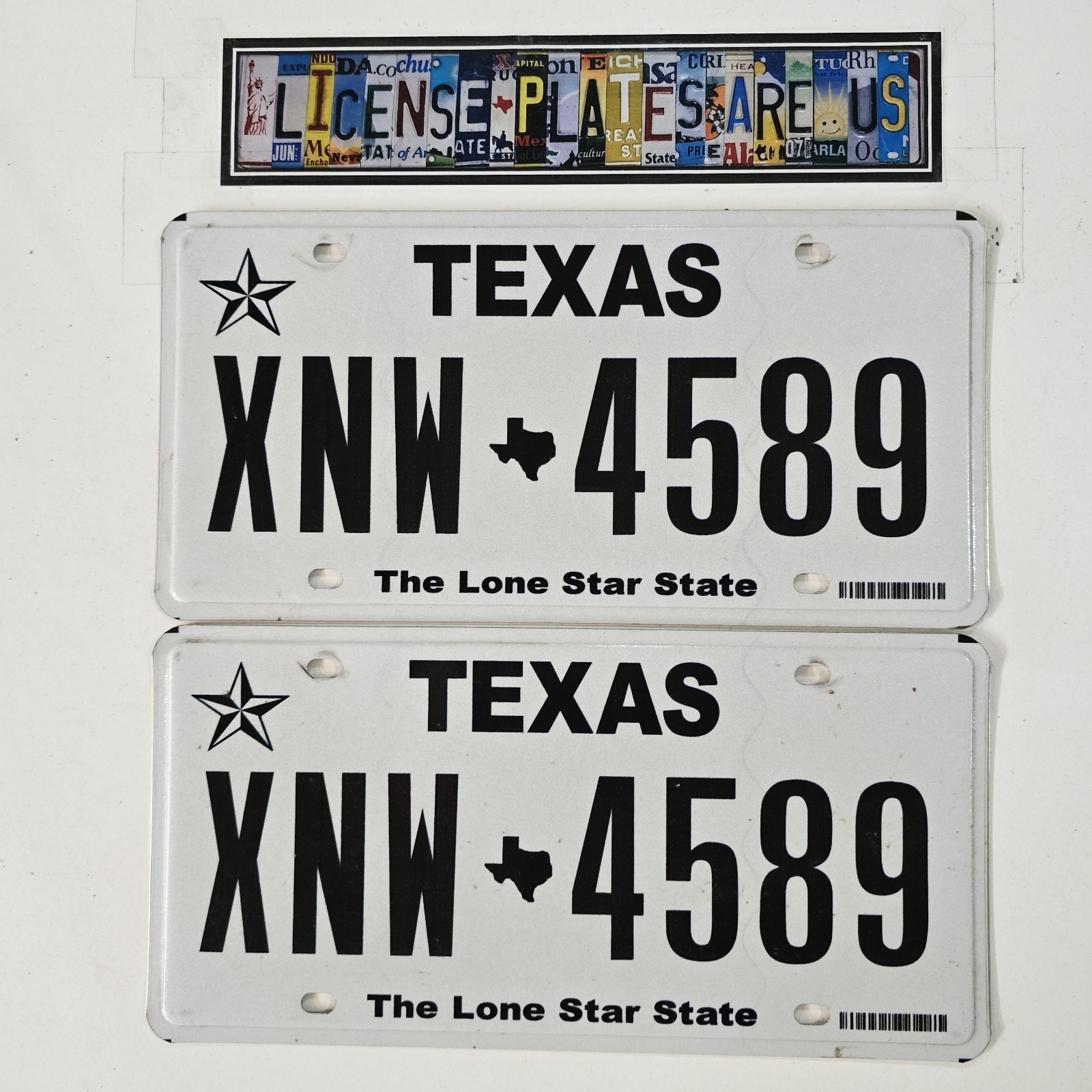Texas License Plate Pair 🔥 The Lone Star State Matching TX Tags XNW-4589