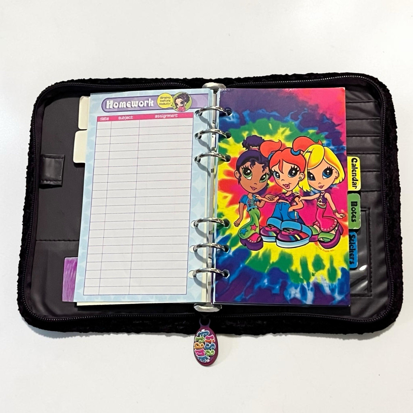 VTG 90s Lisa Frank Organizer Zip Purple Fuzzy Leopard Address Book Agenda BLANK