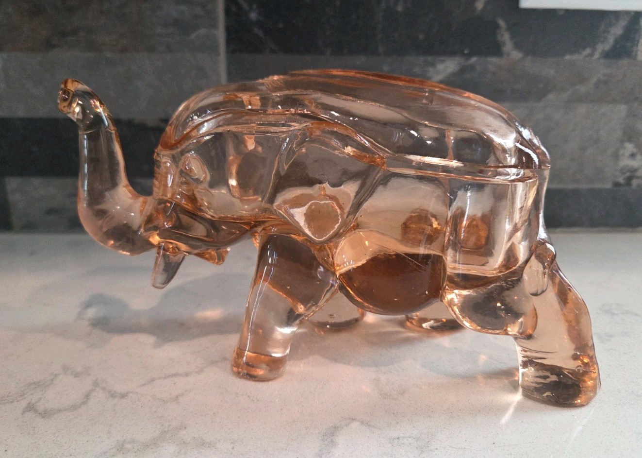 Antique Pink Depression Glass Elephant Candy Dish