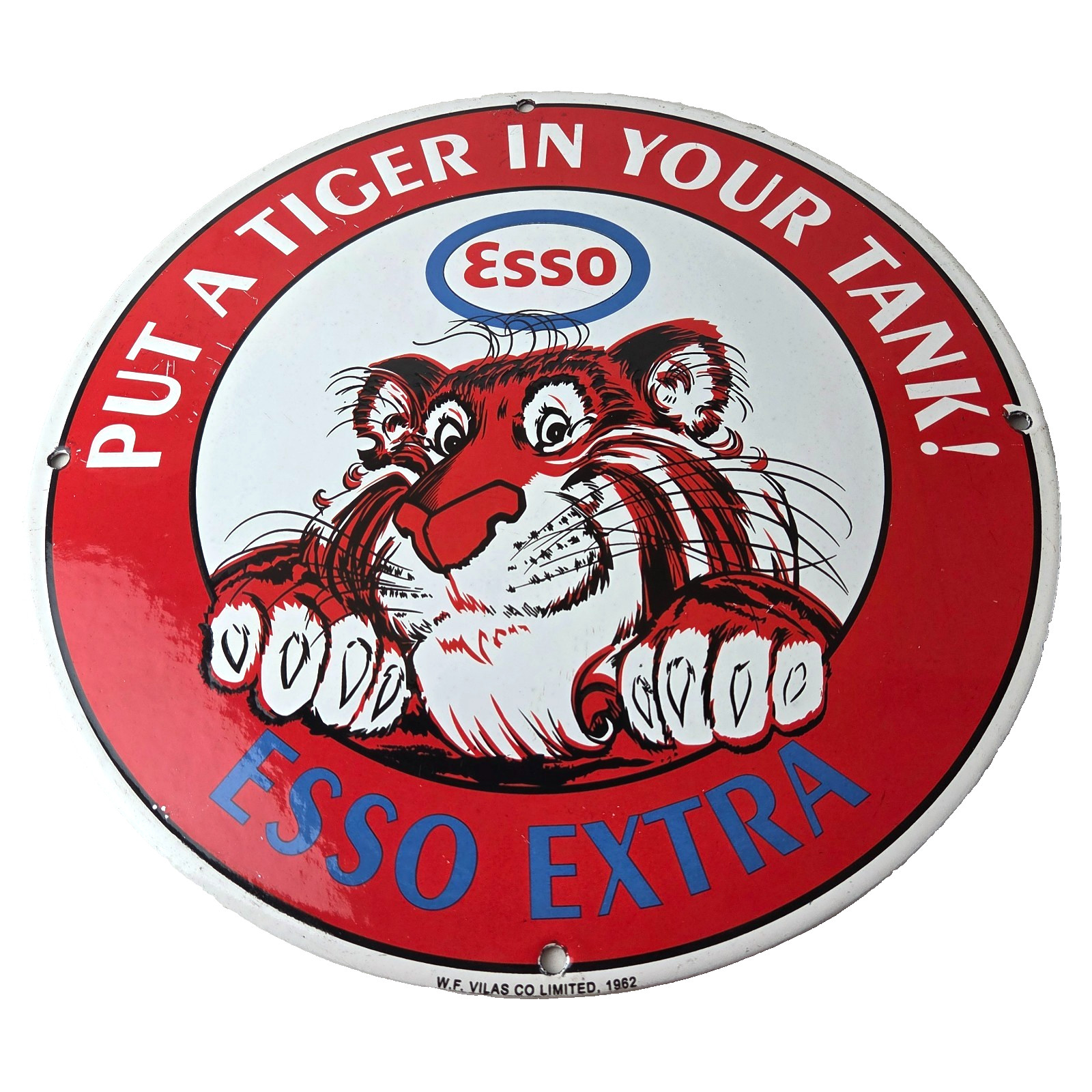 Vintage Esso Gasoline Sign - Tiger Gas Service Station Auto Tank Porcelain Sign