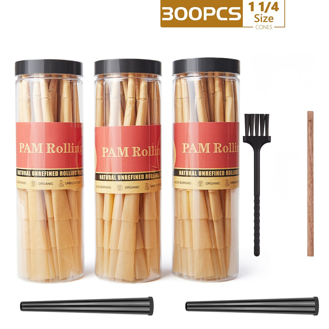 300Pack 1 1/4 Size W/Filter Tip Pre Rolled Cones with Cone Loader Stick and Tube
