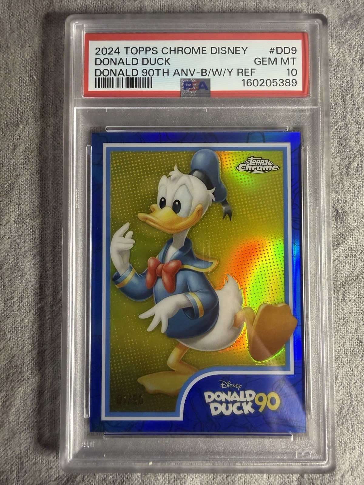 PSA 10 - 2024 Chrome Disney Donald Duck 90th 1/90 = 1/1 DD-9 1ST ON PRINT