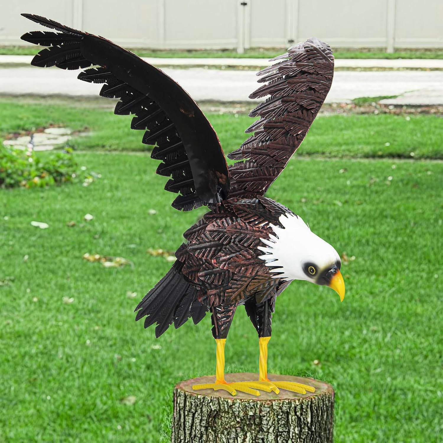 Bald Eagle Statue Garden Sculpture, Metal Yard Art Eagle Decoration, Large Eagle