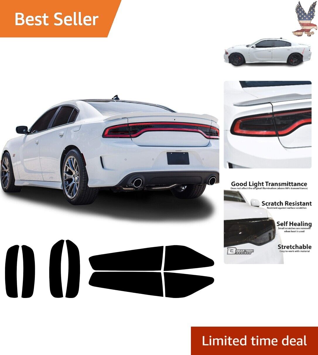 High-Quality Tail Lights Tint Kit - Fits Dodge 2015-2022 - Dark Smoke - Full Set