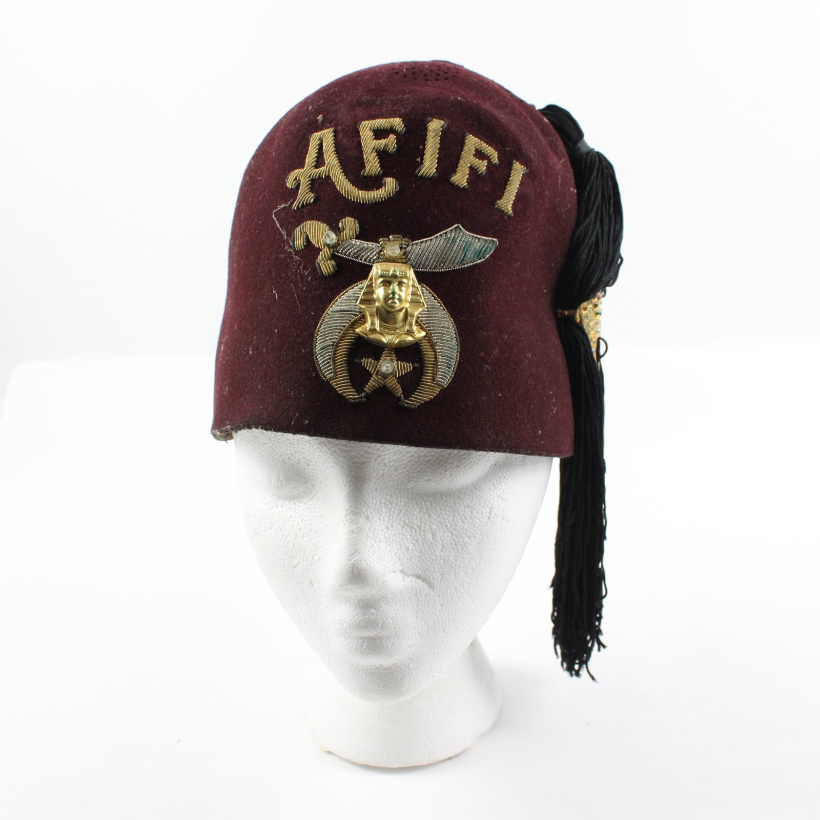 SACO UNIFORM AFIFI Shriners Felt Fez Hat Size 7 1/4 Maroon Red Tassel