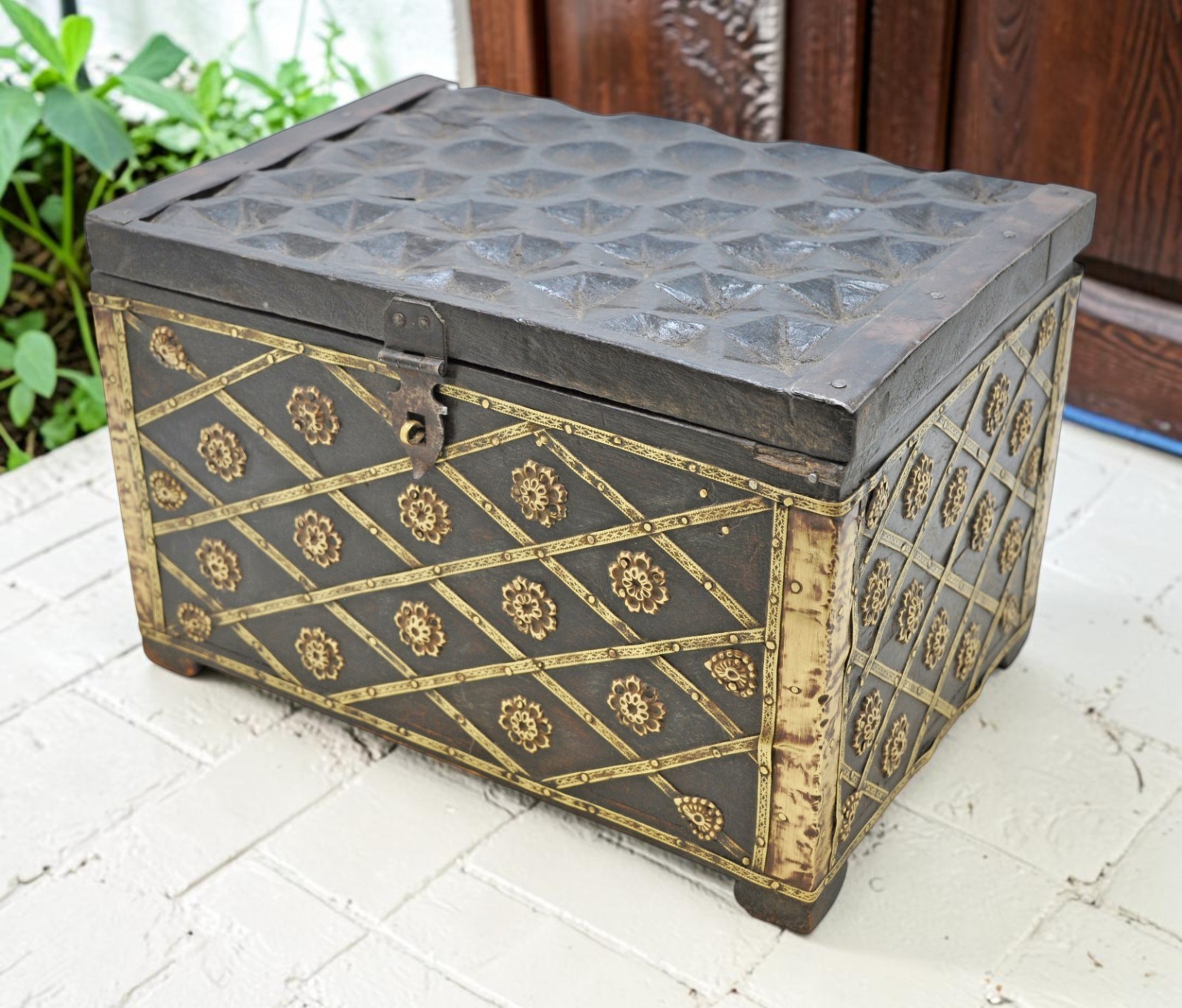 Vintage Wooden Fine Storage Box Original Old Hand Crafted Brass Fitted