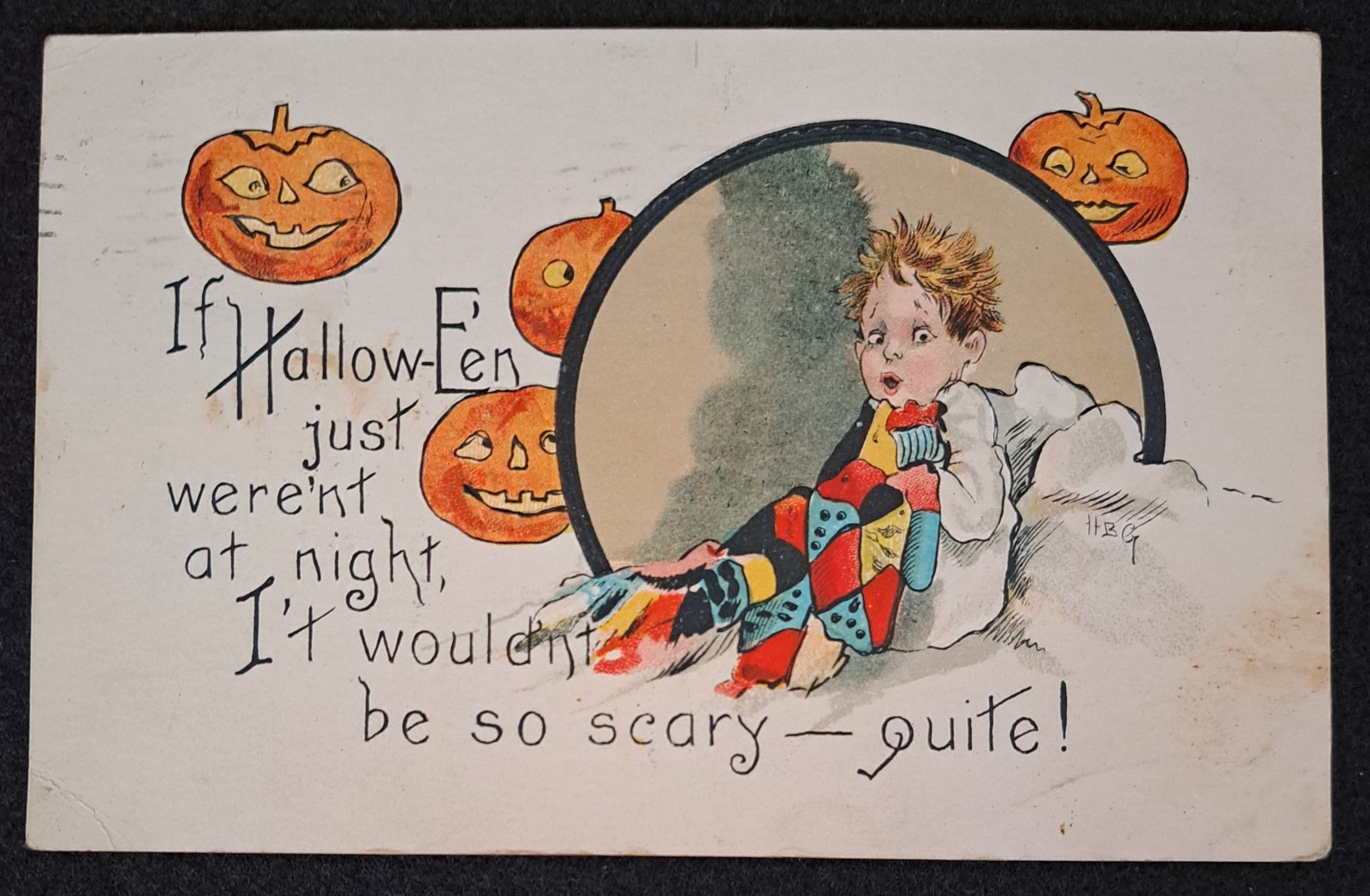 Antique 1911 Halloween Postcard H B Griggs Scared Child Jack o Lanterns