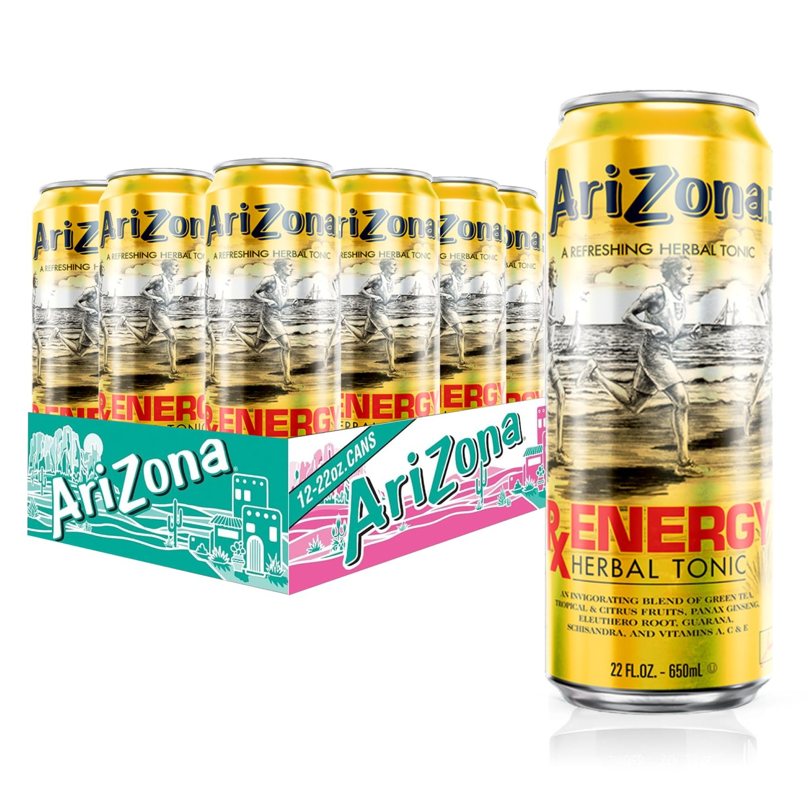 AriZona Rx Energy Herbal Tonic - Big Can, 22 Fl Oz (12 22 Pack)