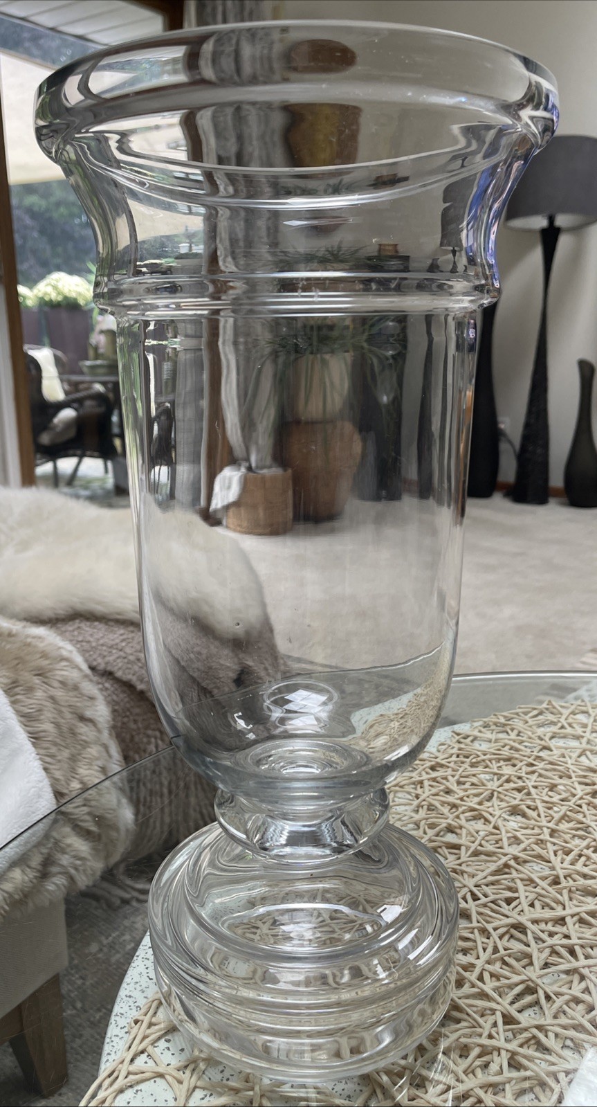 $180 GLOBAL VIEWS MASSIVE CLEAR GLASS PILLAR HURRICANE CANDLE HOLDER VASE GREAT