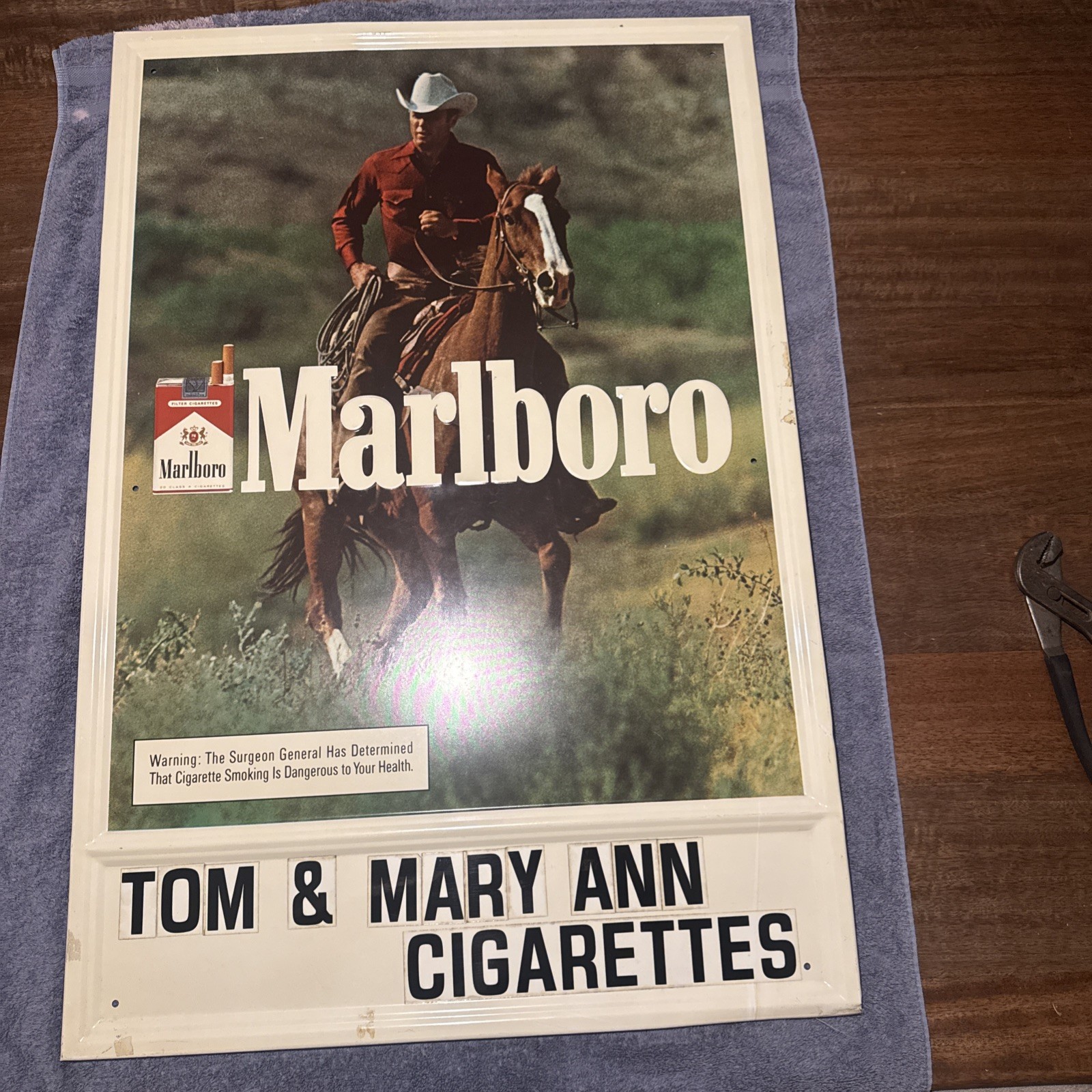 Marlboro Man 1980’s Large Metal Sign [34''x 23''] Vintage Tobacco Cigarettes 