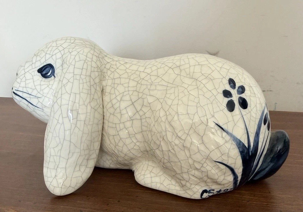 Vintage 1992 Potting Shed Dedham Pottery Rabbit Figurine Signed CS USA Crackle