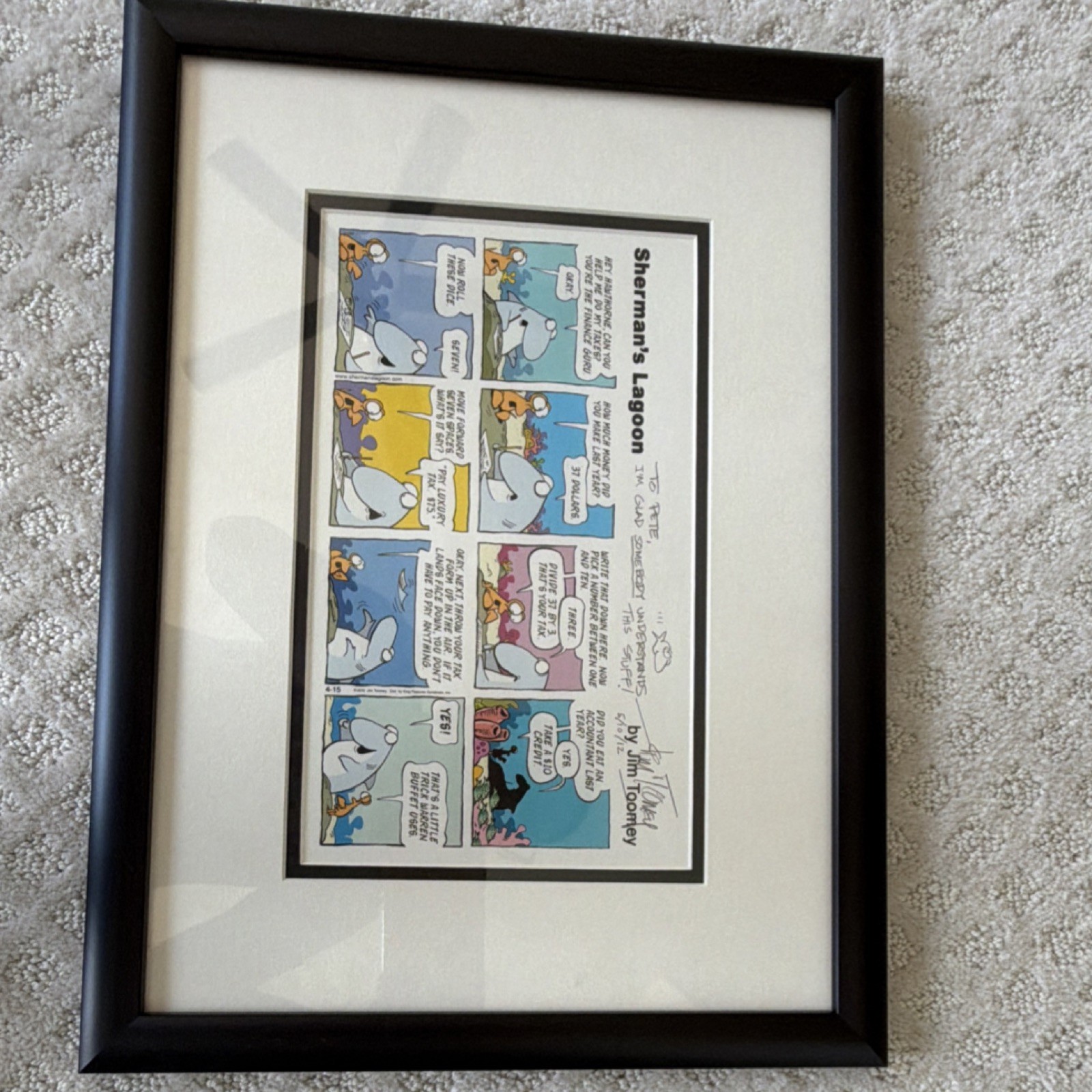 Sherman\'s Lagoon custom Framed Comic Strip Signed &  sketch by Jim Toomey