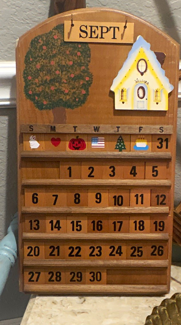 Vintage 1970’s Handcrafted Wooden Perpetual Wall Calendar with Changeable Blocks