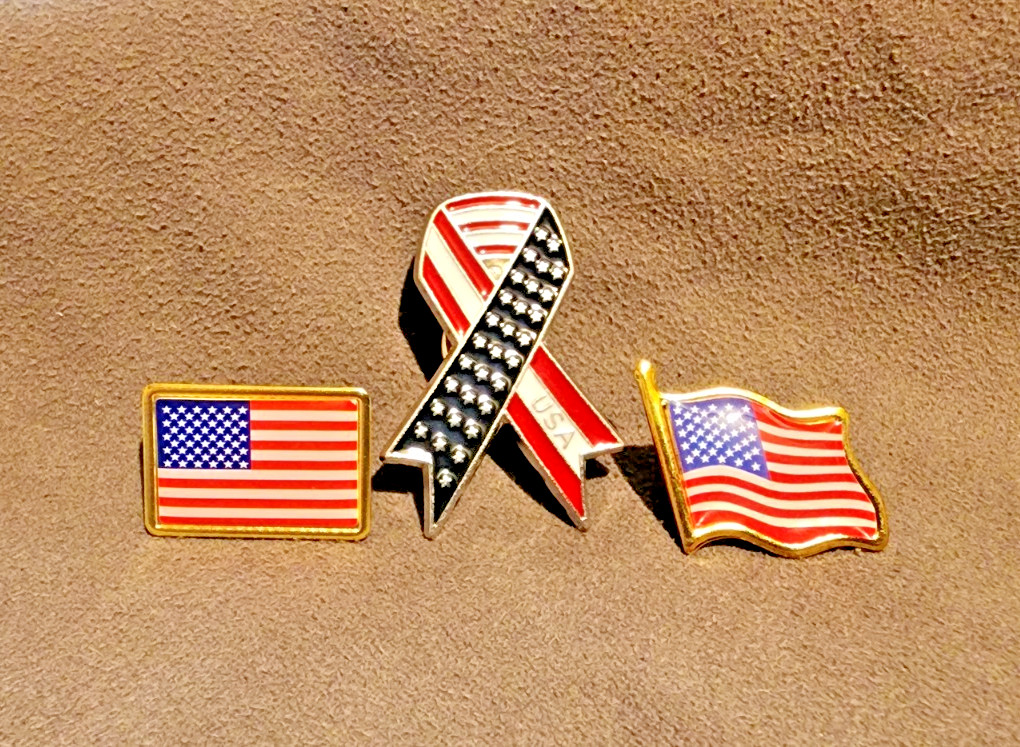 Set Of Three Types Of American Flag Patriotic Flag Lapel/Brooch/Hat Pins