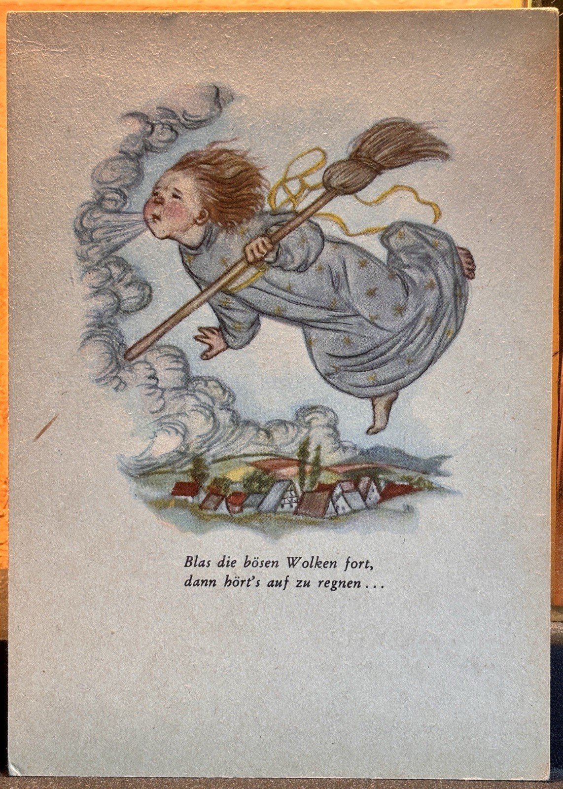 Antique Witch Postcard German 1928 #289 Halloween Vibes Miss Weather Witch