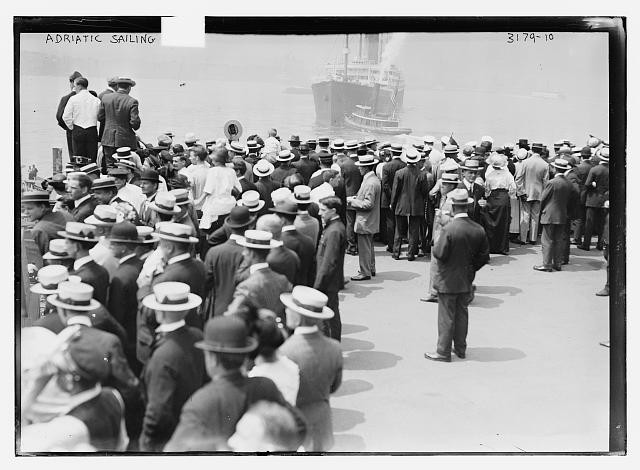 Photo:Sailing Ship Adriatic Dock Crowd 1910s Men in Straw Boater Hats