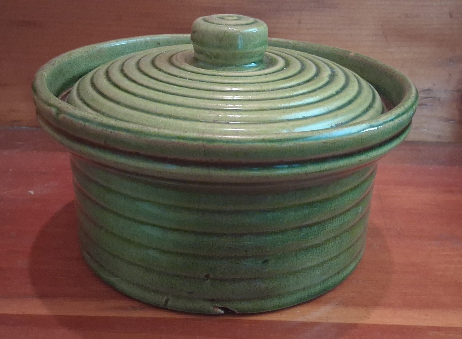 Antique rare early mccoy yellowware green glazed beehive cheese crock