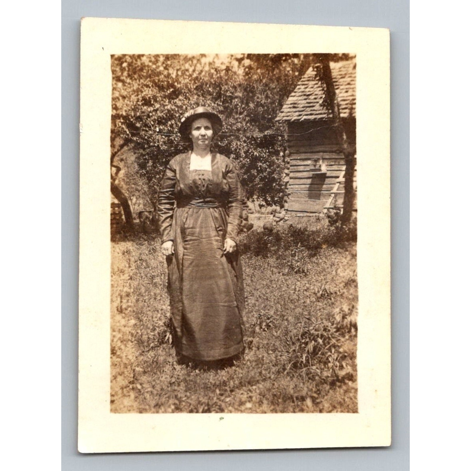 Woman Outdoor 1910s Snapshot Photograph Rustic Log Cabin Birmingham Alabama