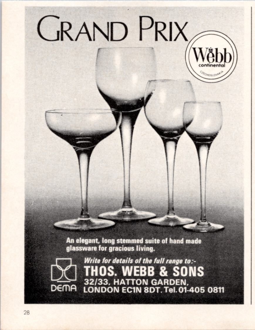Webb Continental Grand Prix Glassware Vintage 1970s Magazine Print Ad B&W