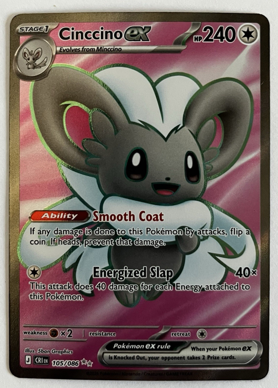 Pokemon Cinccino ex 105/086 Chaos Rising Ultra Rare Full Art TCG 2026 NM