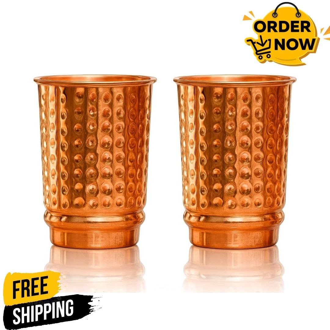 Set of 2 Pure Copper Cups for Drinking Water