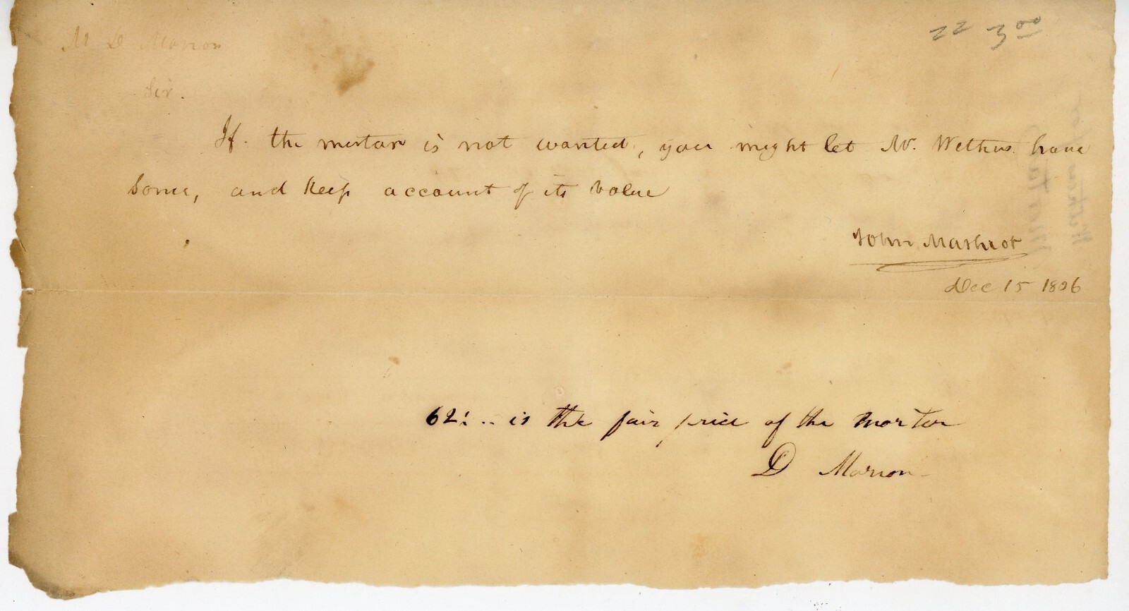 19th Century Signed Receipt John Mathiot Mayor Lancaster PA D Marion 1806 Mortar
