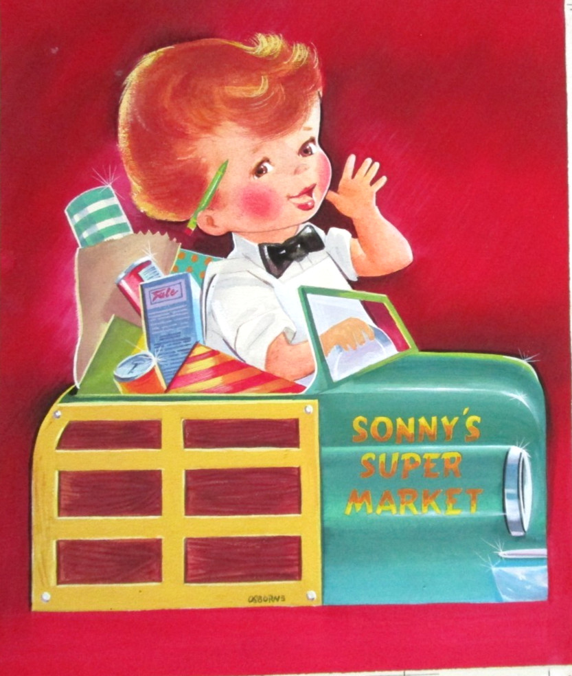 1951 signed TRUCK ORIGINAL CHILDREN'S BOOK PAINTING cel drawing art bowtie store