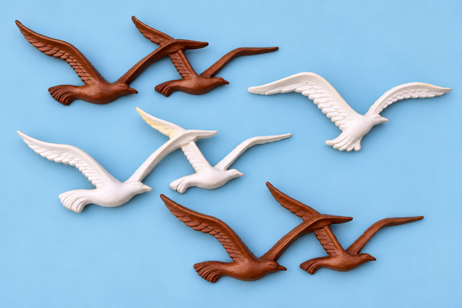 Vintage MCM HOMCO 1981 Flying Seagulls #7619 Brown & White 4-Piece Wall Decor
