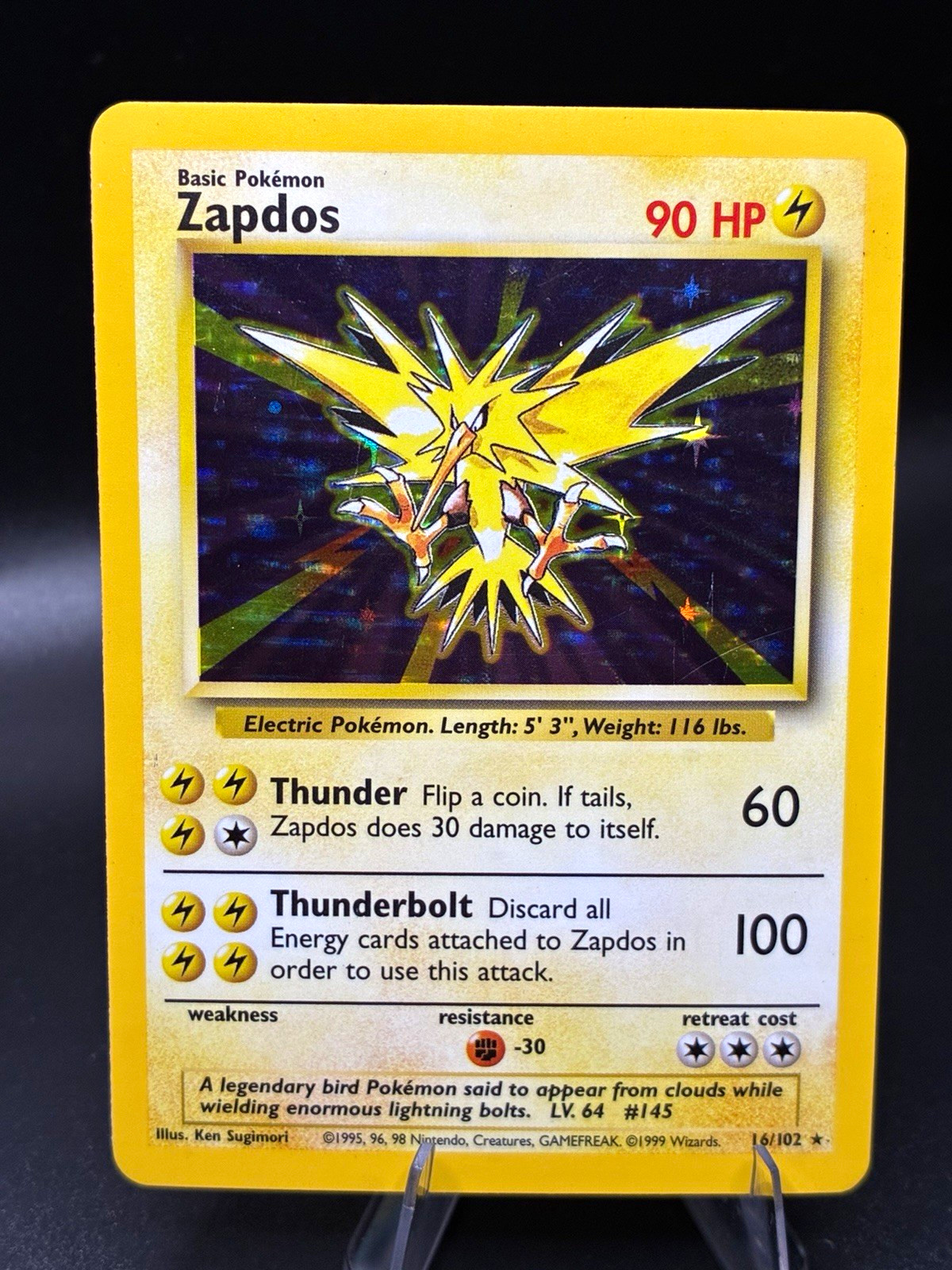 Pokémon TCG Base Set Zapdos Holo 16/102 1999 Wizards English