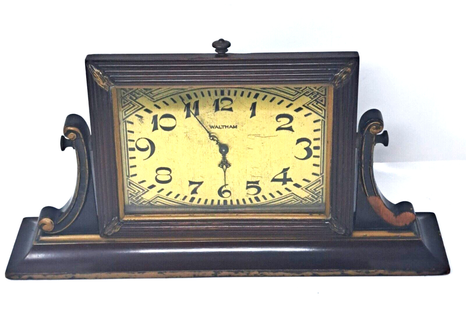 Antique Waltham Desk or Mantel Wooden Clock on Swivel Stand Works Great