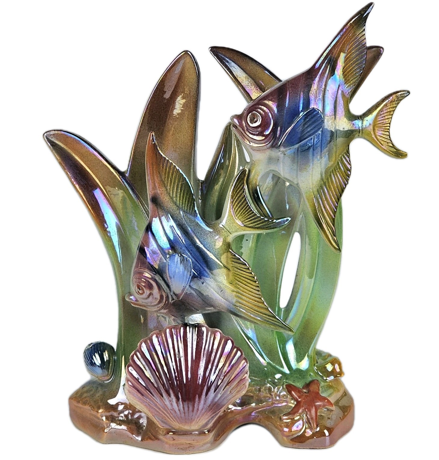 Vintage Hubert Bequet Belgium Lusterware Iridescent Fish Ceramic Sculpture