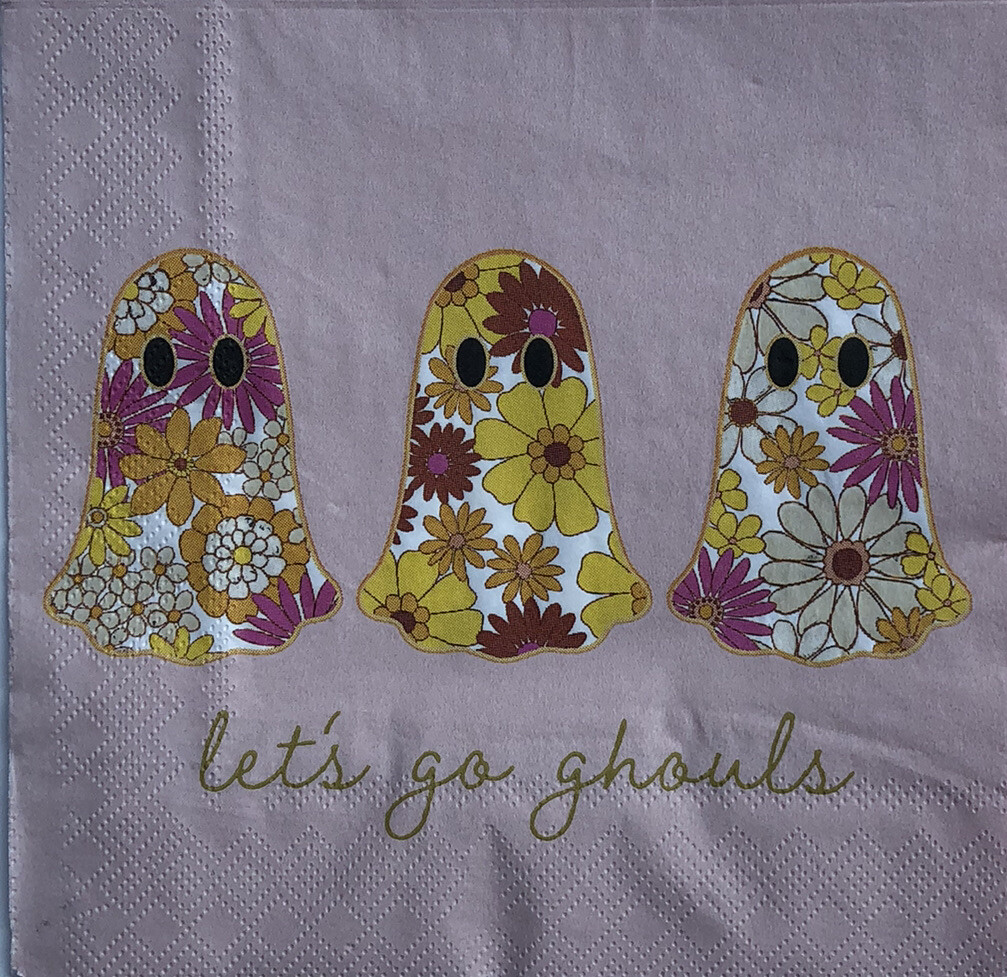 two Individual Ghoul Luncheon decoupage Paper napkins Ghost Halloween Pink Girls