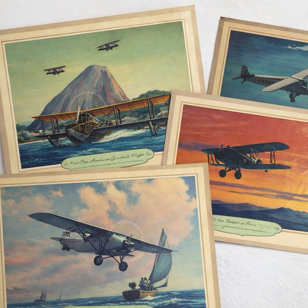 VTG Charles Hubbell Aviation Prints Set 9 USAF Jets Lindbergh Lithographs