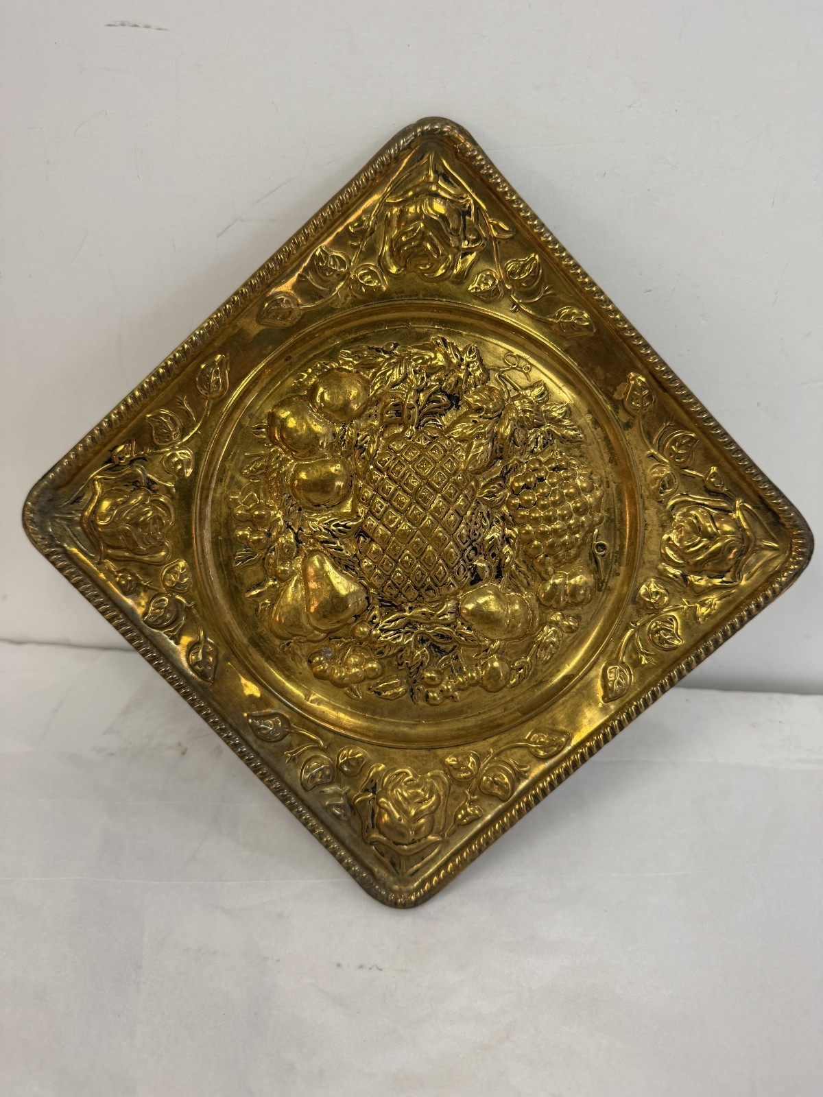 Vintage Elpec England Brass Fruit Embossed Wall Hanging Plaque