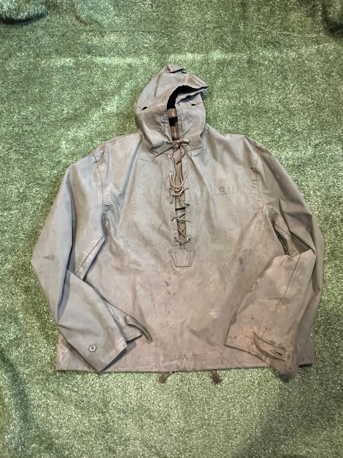 WW2 era USN US Navy Rubberized Foul Weather Anorak Pullover Poncho Deck Jacket