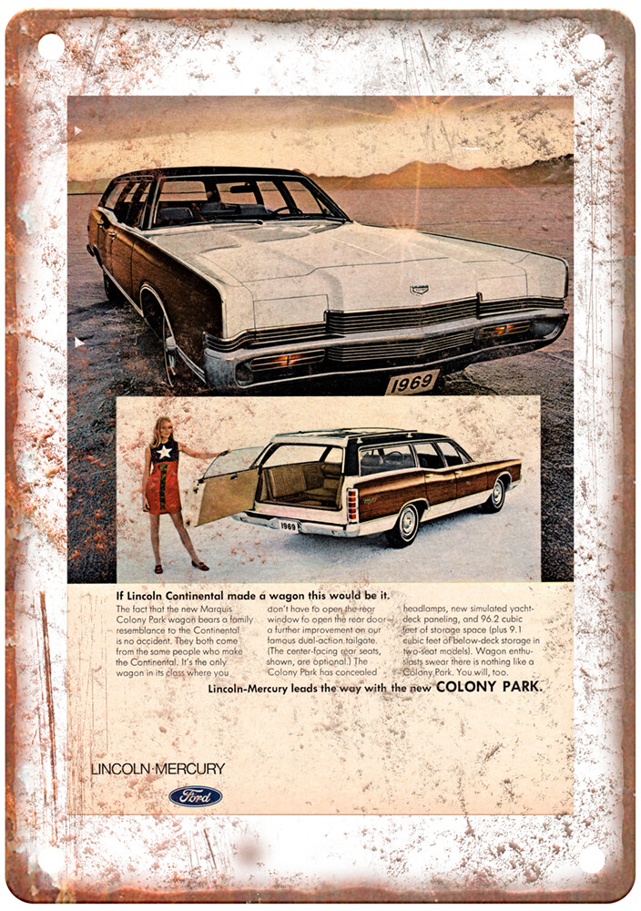 Vintage 1969 Mercury Colony Park Auto Ad Reproduction Metal Sign A11941
