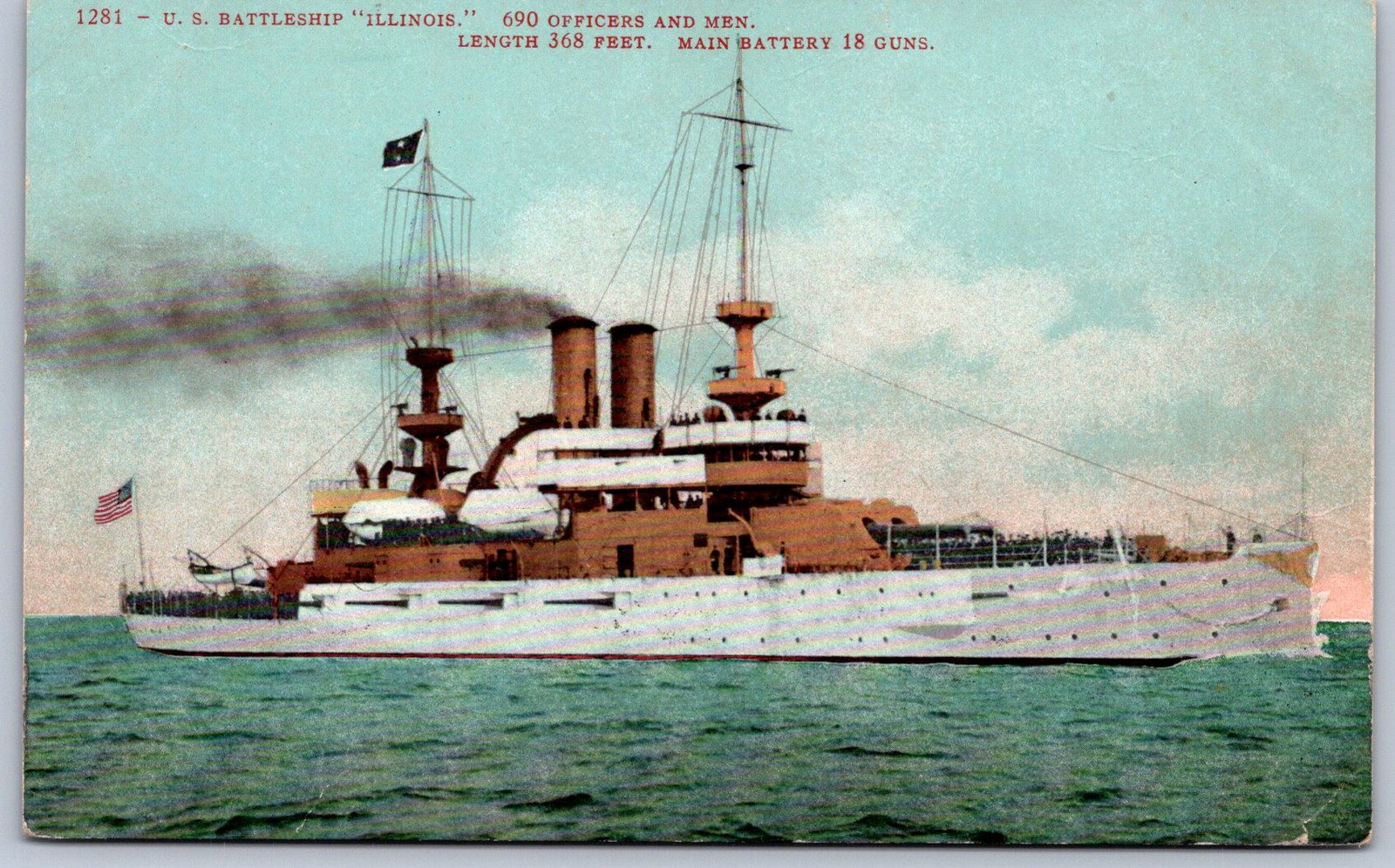 K35/ U.S. Navy Ship Postcard c1910 Battleship Illinois Great White Fleet 475