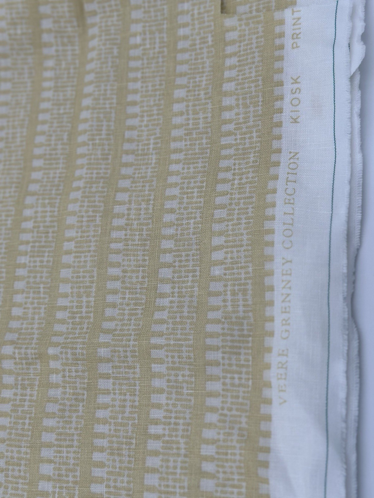 Schumacher Veere Grenney Stripe Print Fabric-Kiosk Straw 65” Full Length