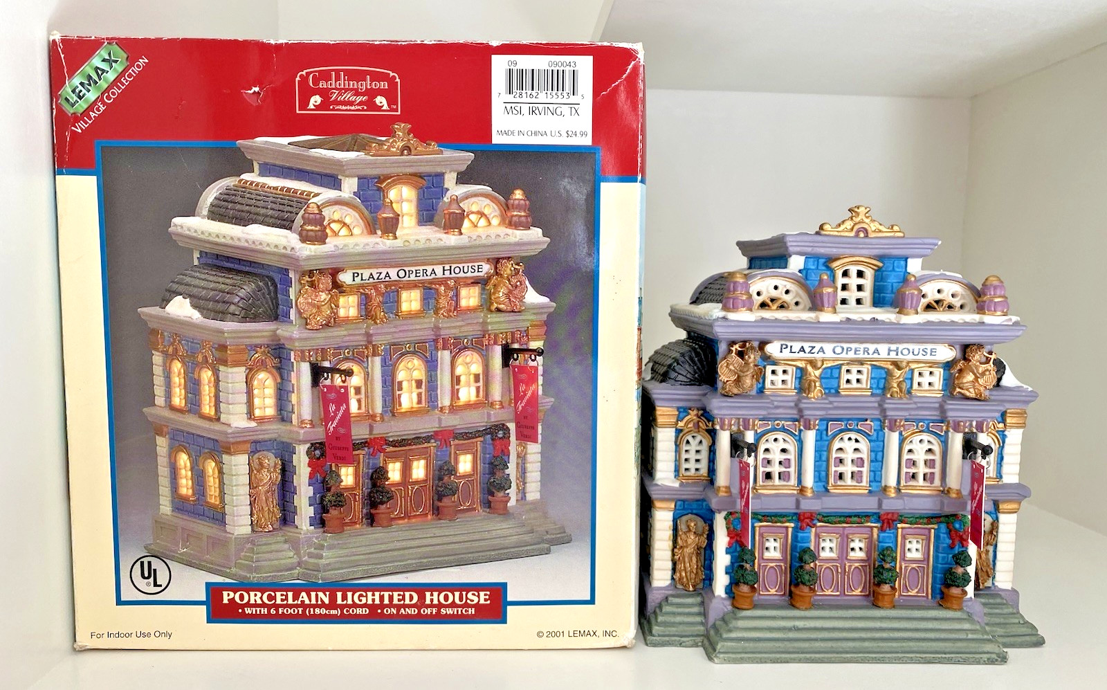 Lemax Caddington Village 2001 Plaza Opera House Lighted Christmas Porcelain IOB