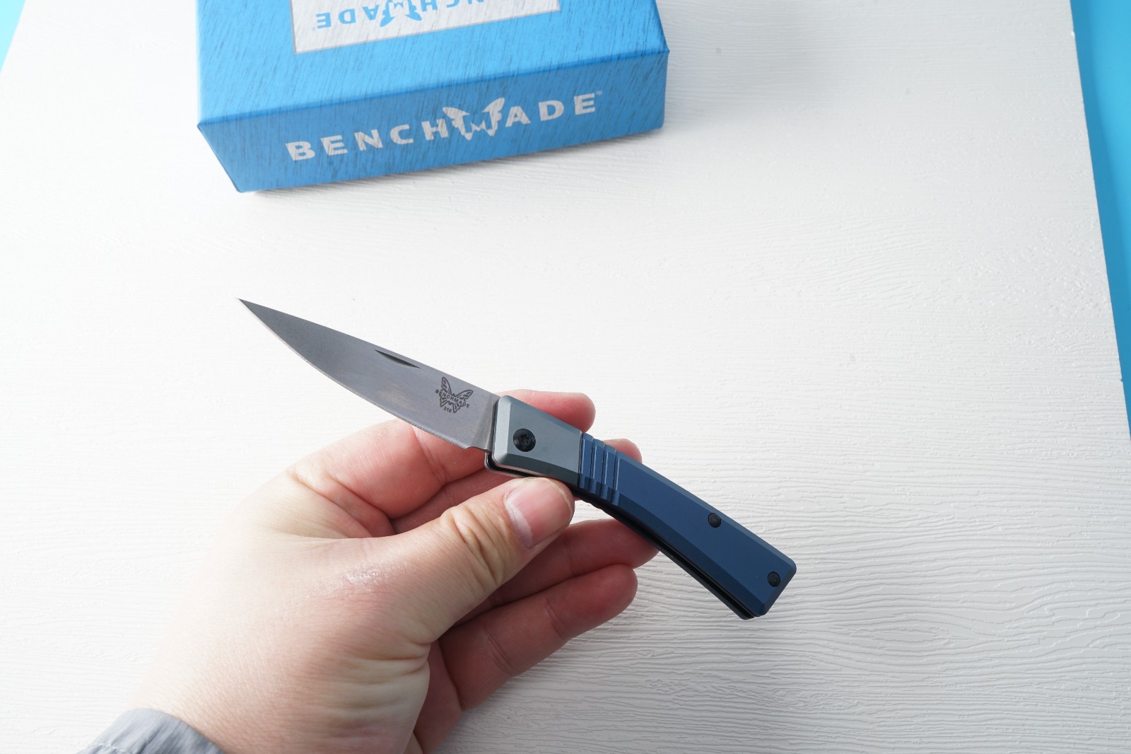 Benchmade 315 Successor Blue Aluminum Handle Manual Open Slip Joint Drop Point.