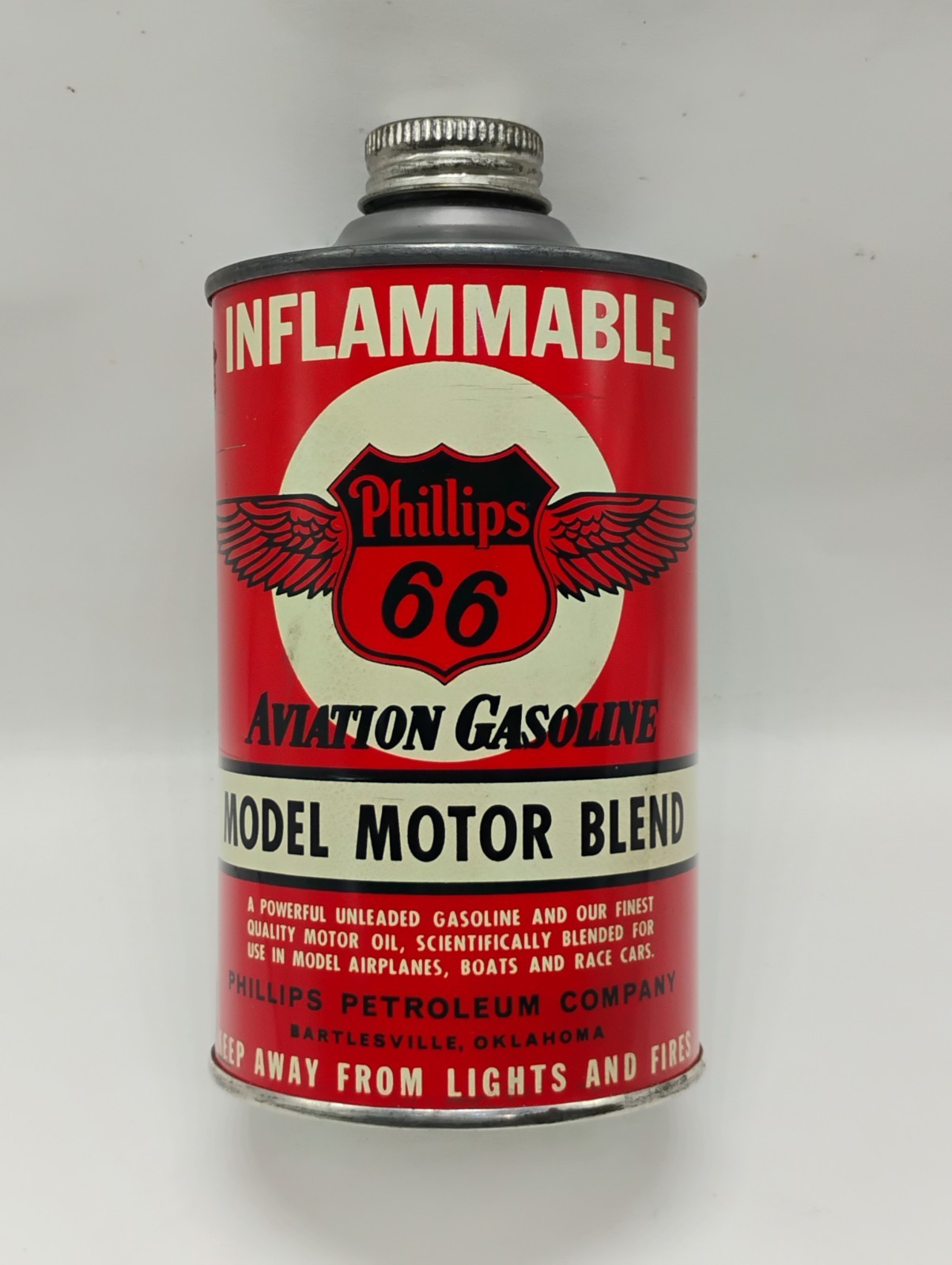 RARE Vintage Phillips 66 Petroleum Co Aviation Model Gasoline 16oz Tin Can
