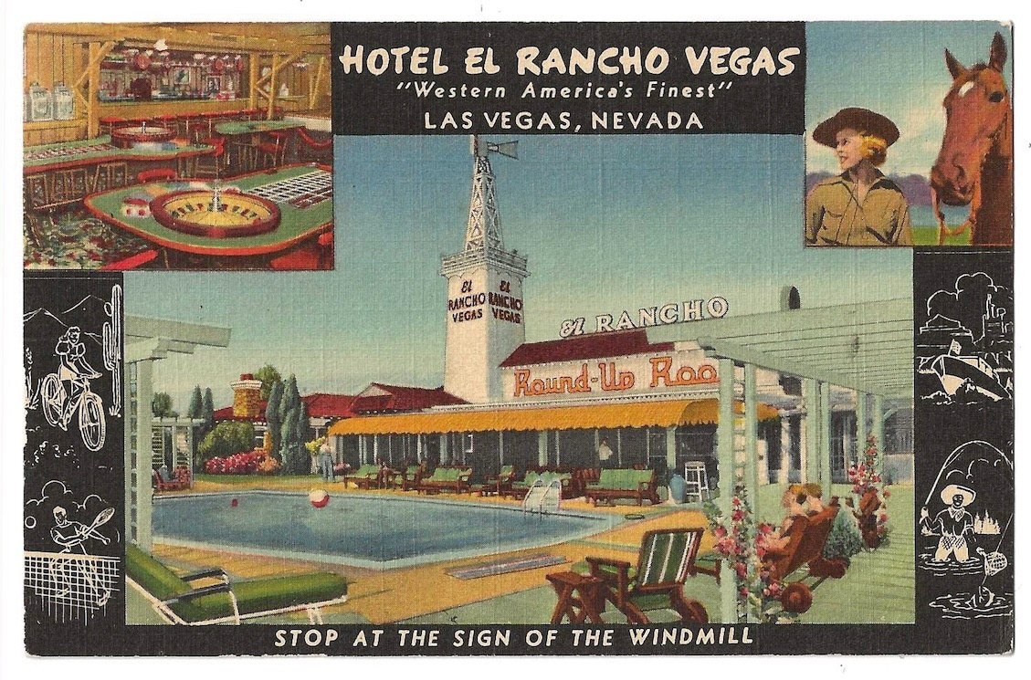 Las Vegas Nevada c1940\'s Hotel El Rancho Vegas, destroyed by 1960 fire, gambling
