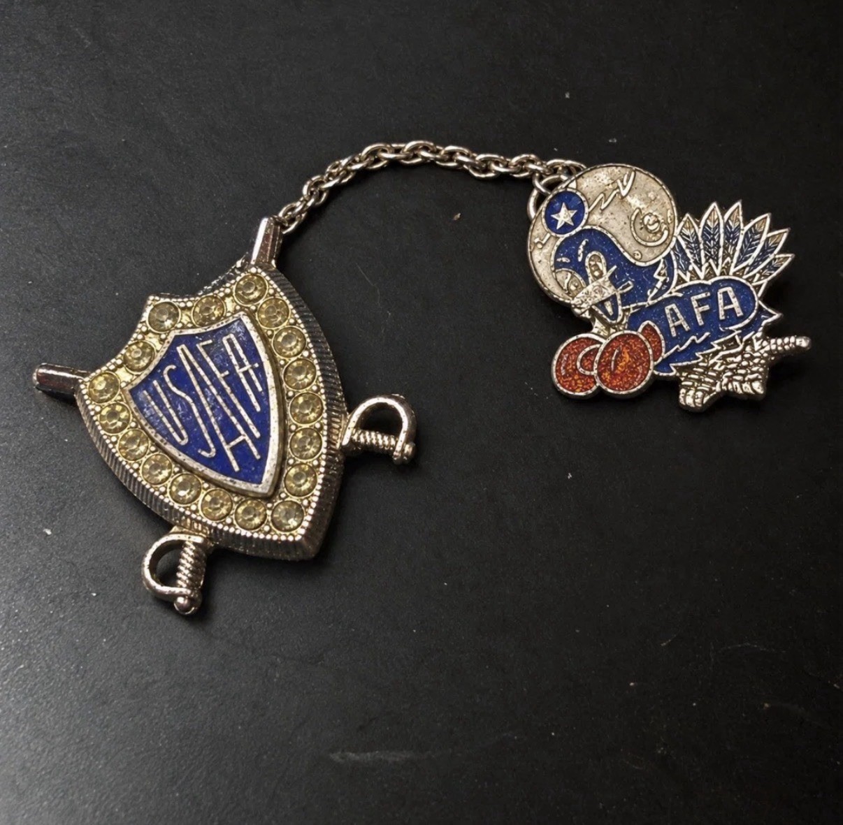 Vintage USAF Academy USAFA Pins Herff Jones Box Jeweled Crest Enamel Military