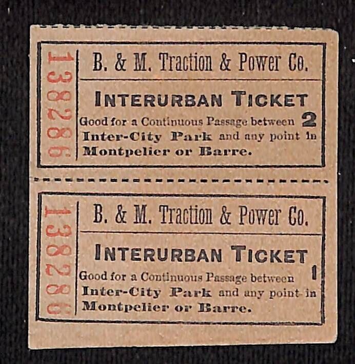 Barre and Montpelier B & M Traction & Power Co. (1890\'s-1925) Ticket #138286