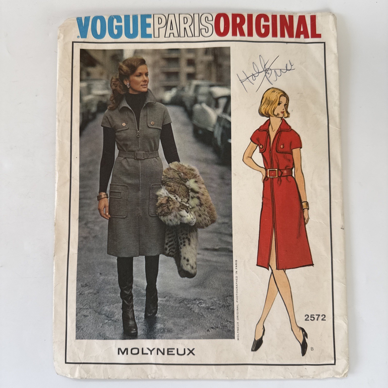 Vintage Vogue Paris Original MOLYNEUX Dress Pattern #2572 Size 16 Uncut Complete