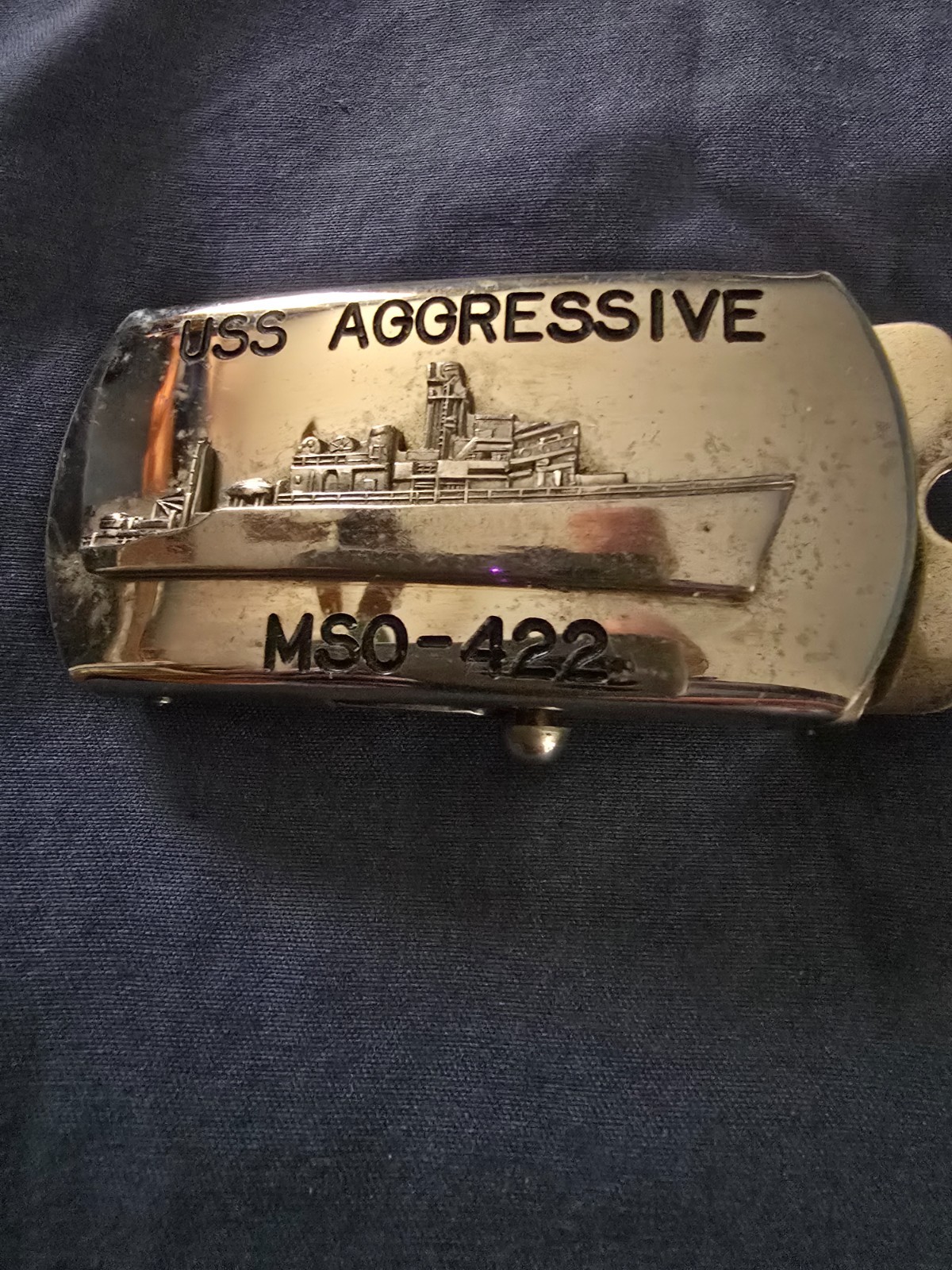 Vintage US Navy USS Agressive MSO-422 Ocean Mine Sweeper Belt Buckle 1969