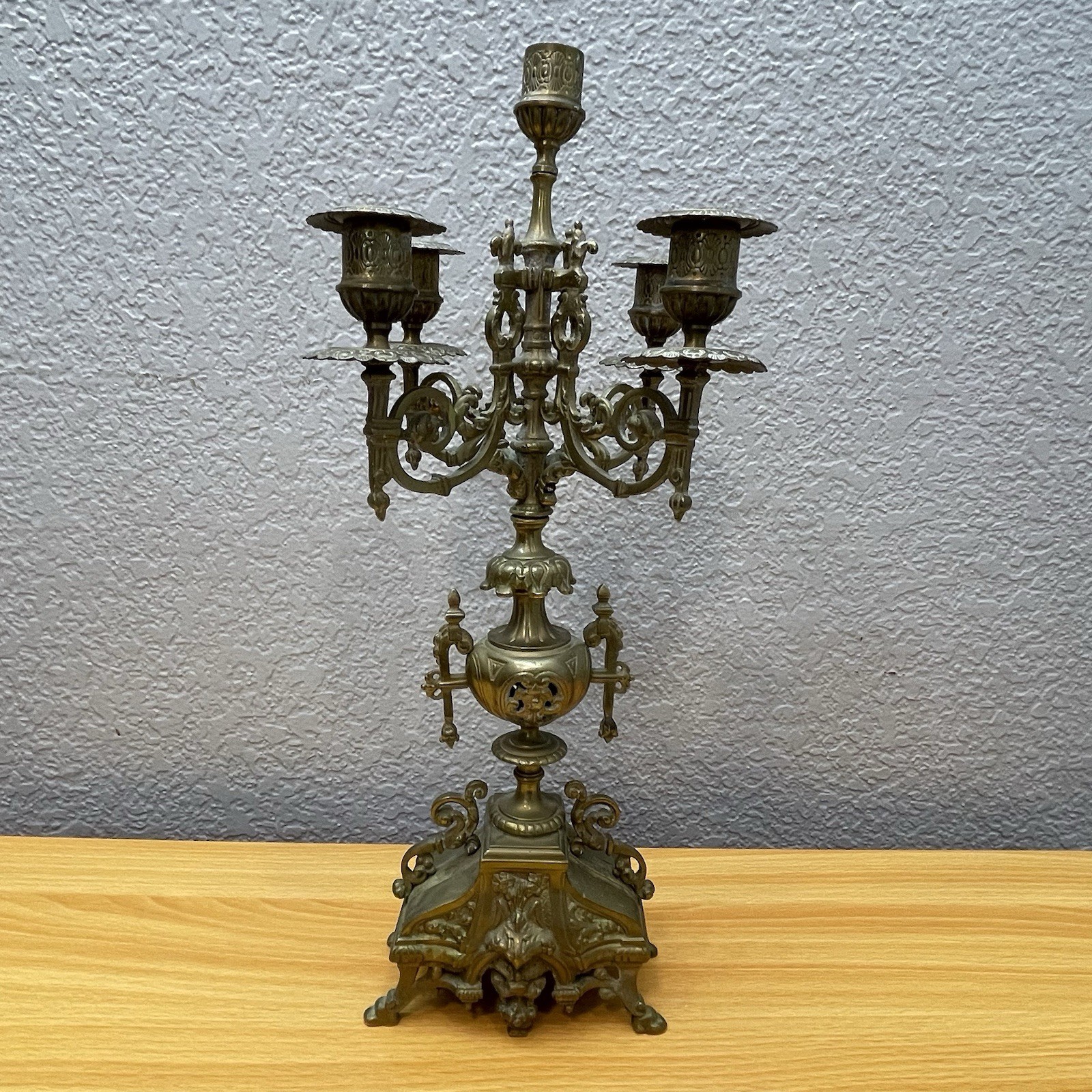 Ornate Brass Candelabra Rococo Style 18 inch 5 Arm For Parts Restoration AS IS