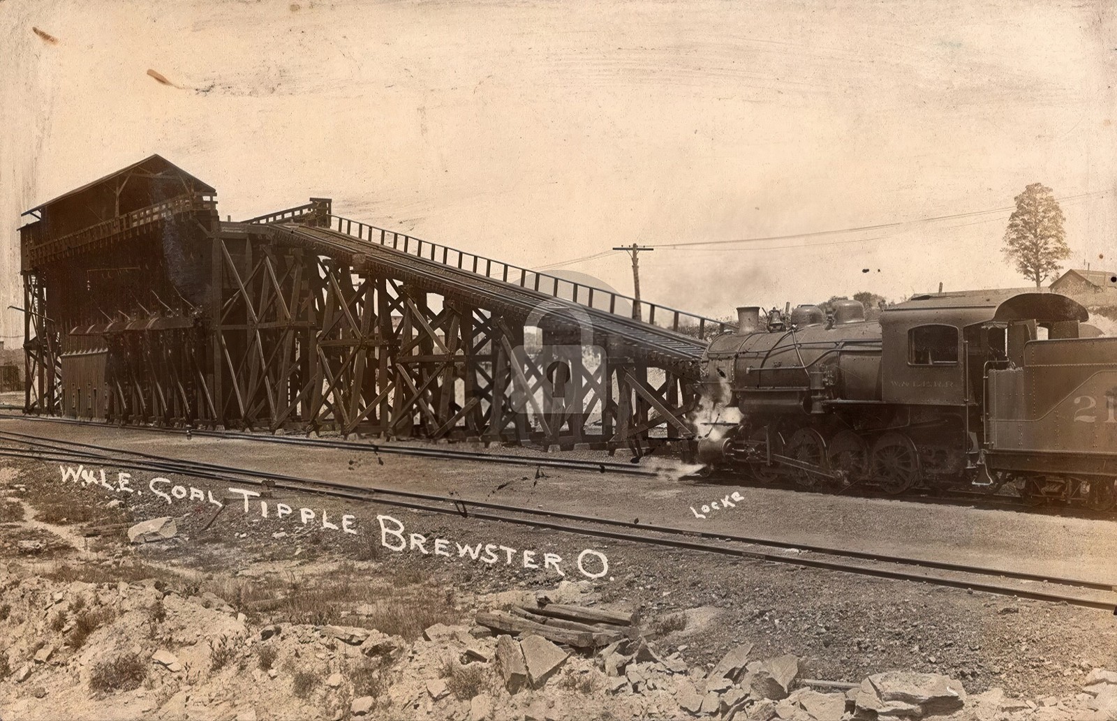 Brewster OH Ohio W&LE Coal Tipple Railroad Loco c1910 RPPC Photo Postcard COPY